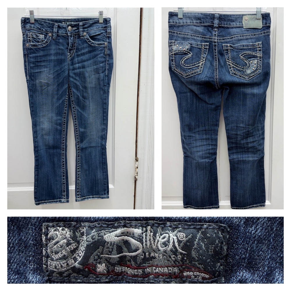Silver Jeans Suki Womens 27 Thick Stitch Denim Capri L43916SDA373‎